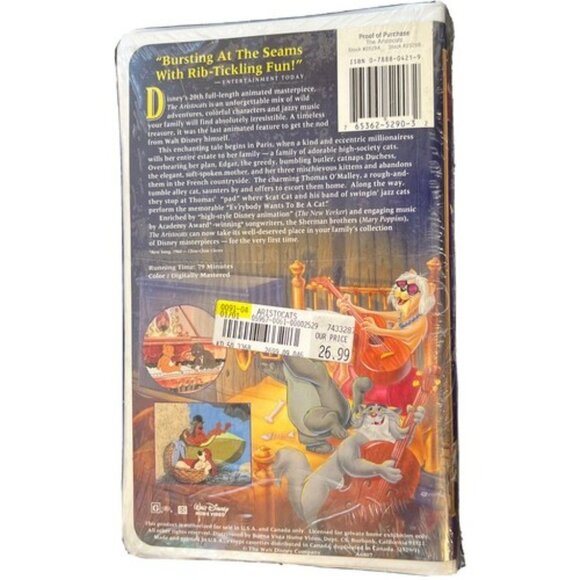 The Aristocats VHS Movie Walt Disney Masterpiece Collection NEW FACTORY SEALED - Picture 2 of 2